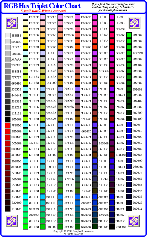 Color Chart With Rgb Values